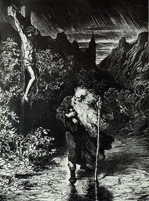 Гравюра, изображающая Агасфера перед распятием