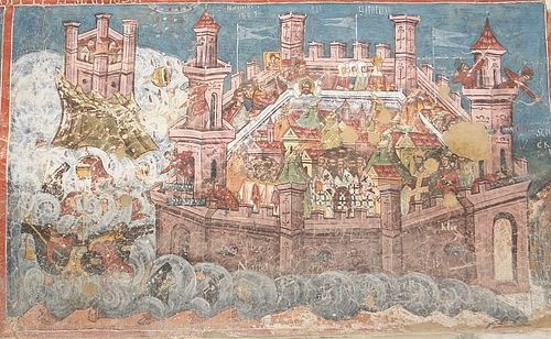 Осада Константинополя. Фреска монастыря Сучевица, Румыния