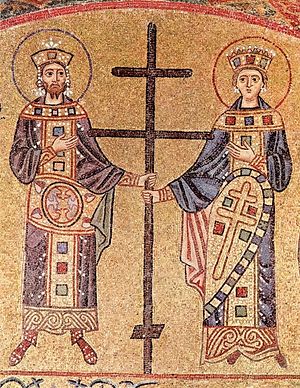 Св. Константин и Елена. Мозаика собора монастыря Осиос Лукас в Фокиде, Греция. 1030-е годы