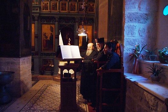 At the church services in the Monastery of St. Gerasim of the Jordan.