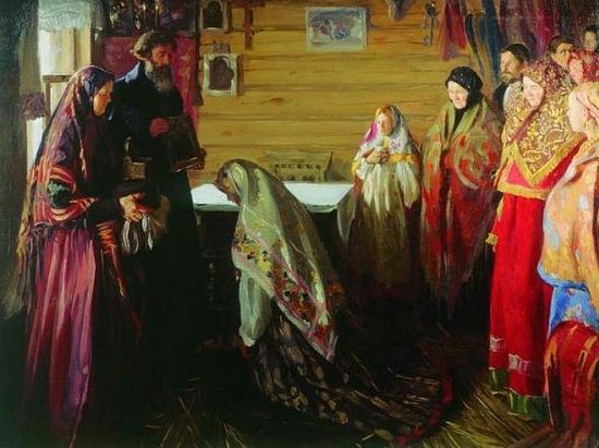 Иван Куликов. Старинный обряд благословения невесты в городе Муроме. 1909