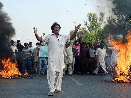 Pakistani Christians gather in a protest in Islamabad on September 22, 2013, against the killing of their community members in two suicide bomb attacks on a Church in Peshawar.