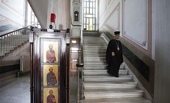 Metropolitan Apostolos Daniilidis, an Orthodox bishop at the monastery attached to the Halki school, is seen at "Tracing Istanbul," an exhibition of works by Greek artists, at the Greek Orthodox seminary on Heybeliada island near Istanbul, Sept. 4, 2010. Photo: REUTERS