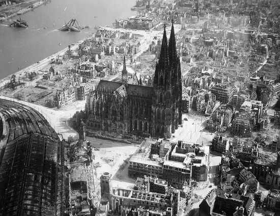The Koln Cathedral during WWII.