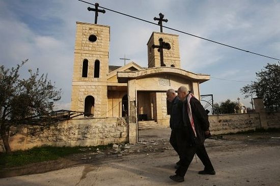 A church that was shelled by mortars, at the Christian village of Judeida, in Idlib province, Syria.