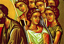 3. Young maidens gathered by Joachim to form an escort for the Theotokos (detail).
