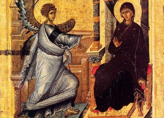 Благовещение. Оборот иконы «Богоматерь Психосострия». XIV век Охрид