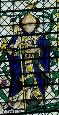 Stained glass image of St Egwin in the Worcester Cathedral - by Geoffrey Fuller Webb