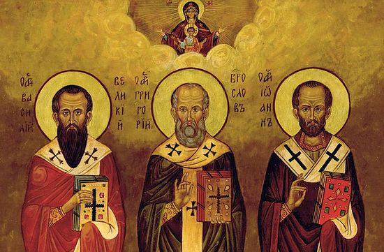 The holy hierarchs Basil the Great, Gregory the Theologian, and John Chrysostom