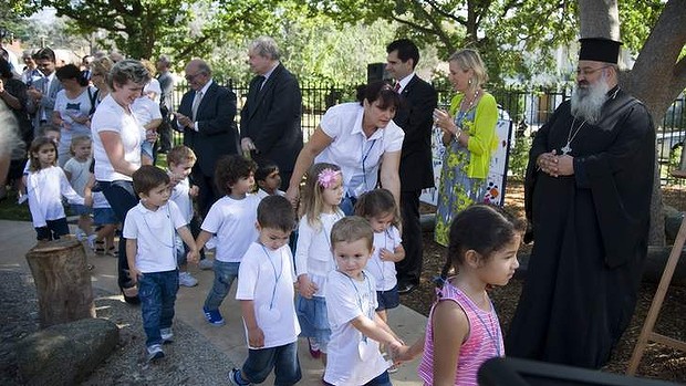 Students perform at the official opening of the new St Nicholas Preschool and Child Care Centre.