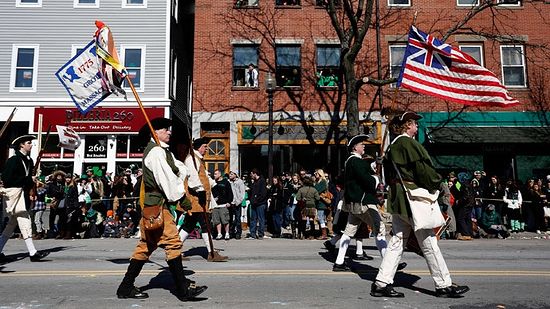 A historic reenactment group marches down Broadway during the annual South Boston St. Patrick's Day parade in Boston, Massachusetts March 16, 2014.(Reuters / Dominick Reuter)