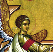 1. The Archangel Gabriel presents the good news of the coming of Christ to Mary (detail).
