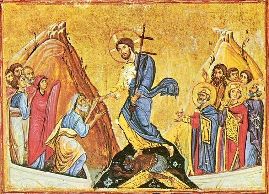 Сошествие Христа во ад. Византийская миниатюра. Монастырь Дионисиат, Афон