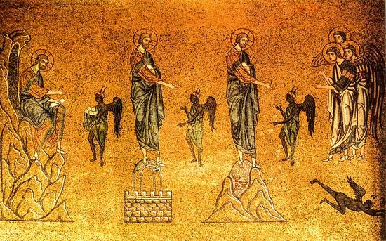 The Temptations of Christ, 12th century mosaic at St Mark's Basilica, Venice