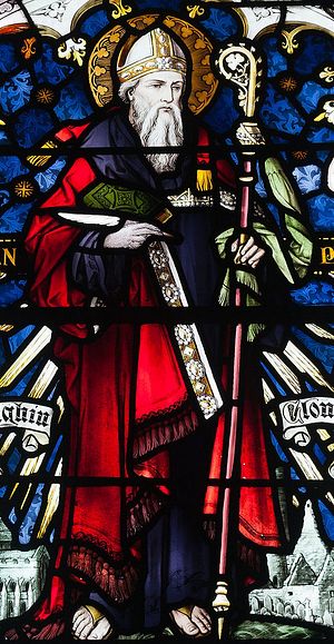 St. Ciaran of Clonmacnoise, a stained glass window.