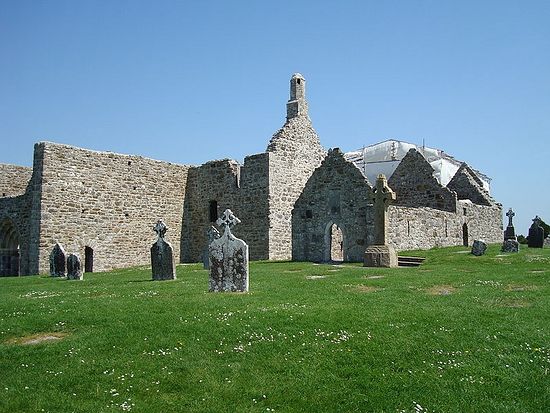 Partly restored Clonmacnoise Cathedral.