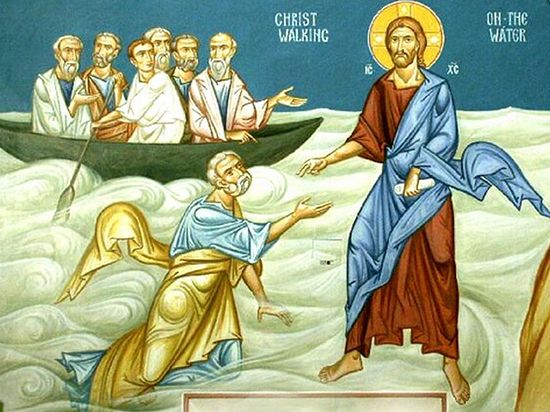 Христос спасает утопающего апостола Петра