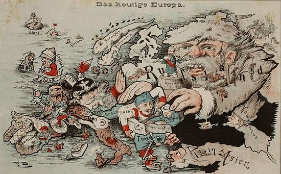 Сатирическая карта. "Сегодня в Европе", Цюрих, 1875 г.