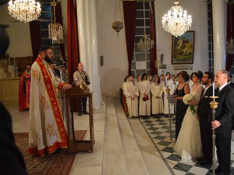Ilana Hacho and Malek Aissa were married in Qamishli’s Church of the Holy Virgin this week (Mohammed Al-Harawi)
