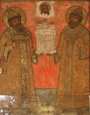 Фреска, изображающая царей-храмоздателей – Михаила Федоровича и Алексея Михайловича.