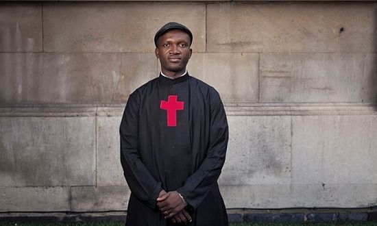 Father Bernard Kinvi, who directs the hospital at the Catholic mission in Bossemptele, CAR, has offered shelter to Muslims. Photograph: Sarah Lee for the Guardian