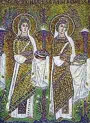 Procession of martyr women, mosaic of St. Apolinarius of Nuovo church, Ravenna (the 6th century)