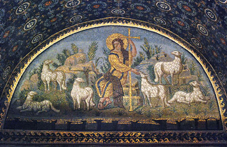 Христос Добрый Пастырь. Мозаика мавзолея Галлы Плацидии. V век