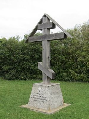 Cross for veneration in front of the church in Colchester.