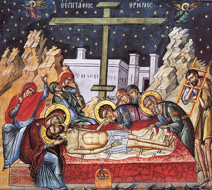Велики петак. Оплакивање Христа. Фреска манастира Дионисијат, Атон