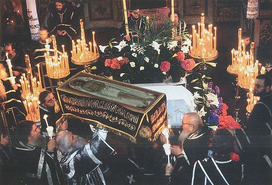 The beginning of the procession with the epitaphios at the end of Matins.