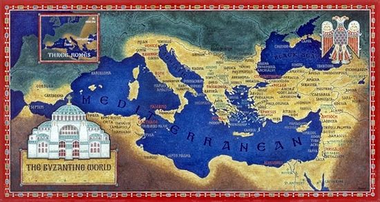 Карта Восточной Римской империи в годы правления Юстиниана Великрого