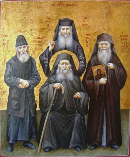 Старцы Паисий Святогорец, Иаков Цаликис (стоит), Иосиф Исихаст и Порфирий Кавсокаливит