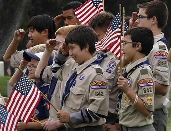 Boy Scouts of America troop members attend a Memorial Day weekend commemorative event in Los Angeles, California, in this May 25, 2013, file photo. 