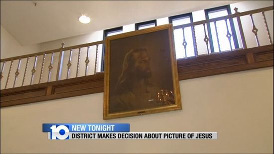 Portrait of Jesus Christ at Jackson City Schools in Ohio a seen on Jan. 8, 2013