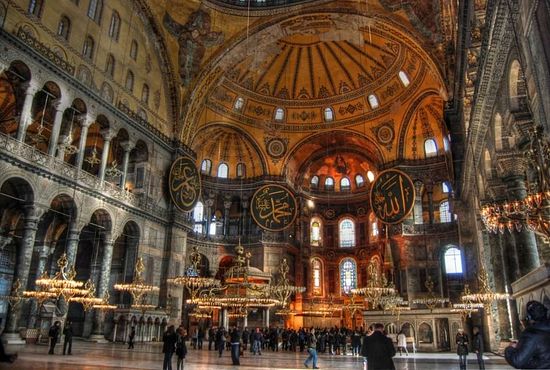 Agia Sophia, Constantinople. Interior, showing the effect of carefully chosen windows and geometric forms.