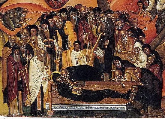 Успение преподобного Ефрема Сирина. Греция, XV век