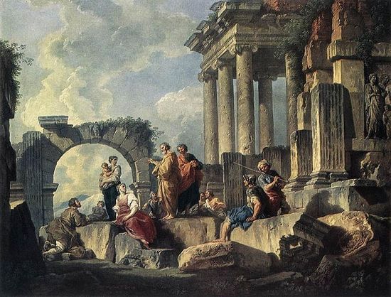 Джованни Паоло Панини. Проповедь святого Павла среди римских руин. 1735 г. Музей Прадо, Мадрид