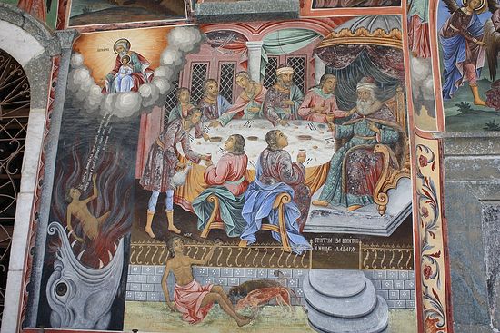 Fresco of Lazarus and the Rich Man at the Rila Monastery.