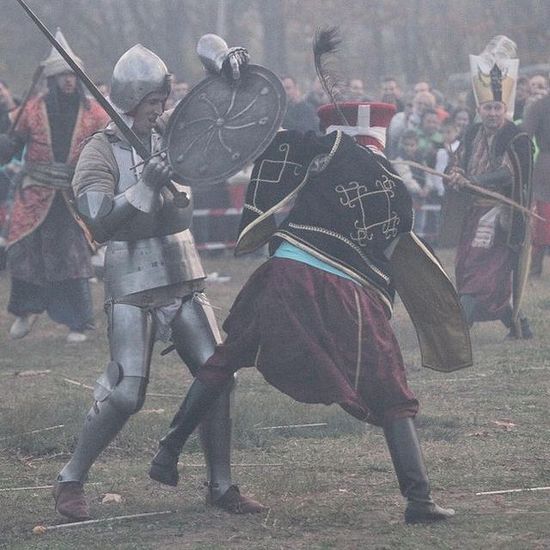 This photo from the 2014 historical reenactment of the 1444 AD Battle of Varna held 570 years later shows a fight between a European Crusader knight and an Ottoman Janissary. Photo: BGNES
