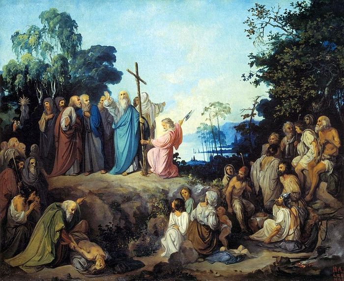 Апостол Андрей Первозванный водружает крест на горах Киевских. Картина Н. Ломтева
