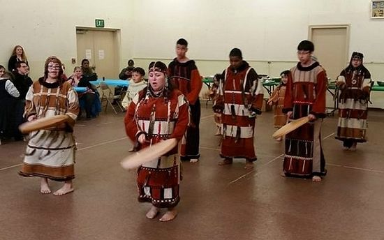Aleutian natives performing a traditional dance