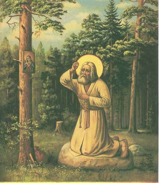 St. Seraphim of Sarov, supplicating the Theotokos