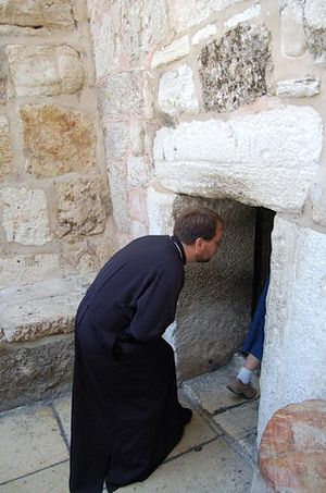 Fr Marcus Burch, pastor of St John of the Ladder Orthodox Church, Greenville, SC, entering the shortened door