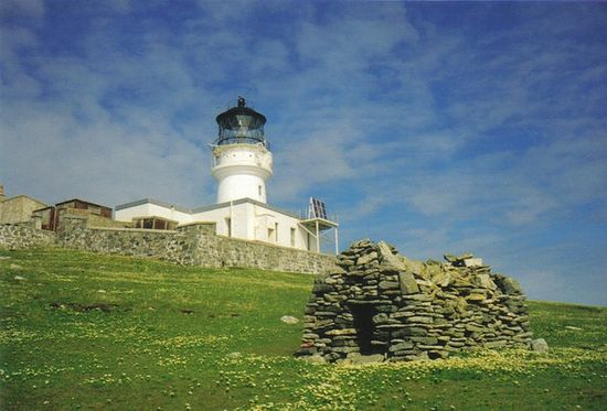 Eilean Mor - St. Flannan's Chapel ruins and a lighthouse
