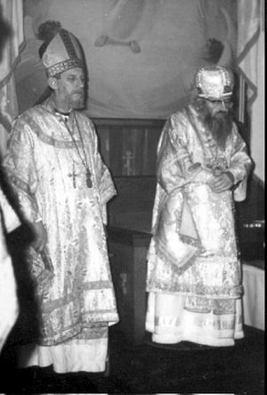 Bishop Jean-Nectaire (Kovalevsky) of Saint-Denis and St. John Maximovitch in 1964