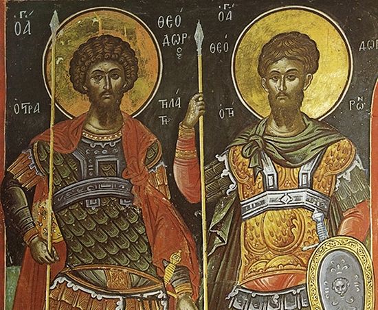 Свети великомученик Стратилат и Теодор Тирон. Манастир Ставроник. Грчка, Атон. XVI в.