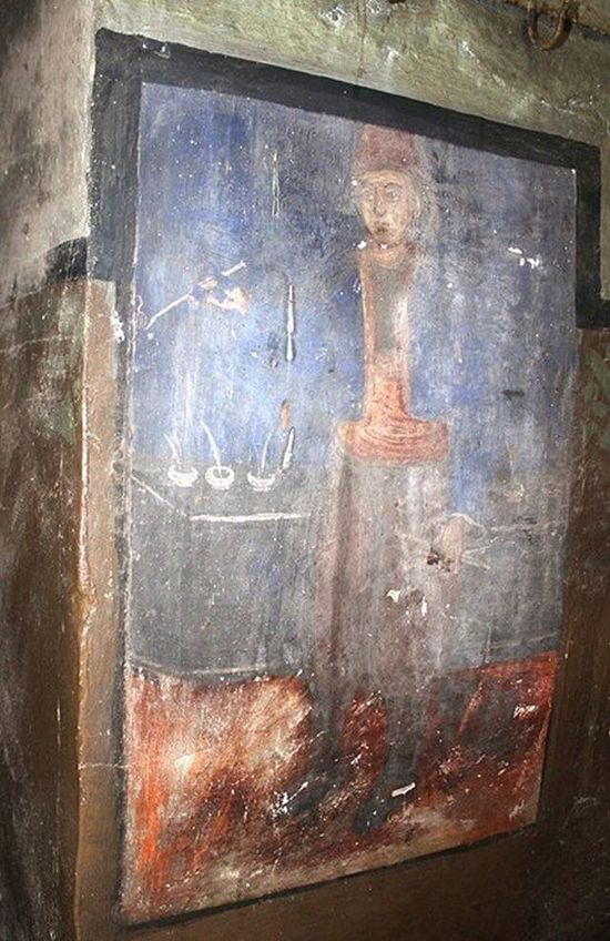 The newly found self-portrait of icon painter Zahari Zograf is a fresco in the St. George Church in Ledenik, Northern Bulgaria. Photo: Trud daily