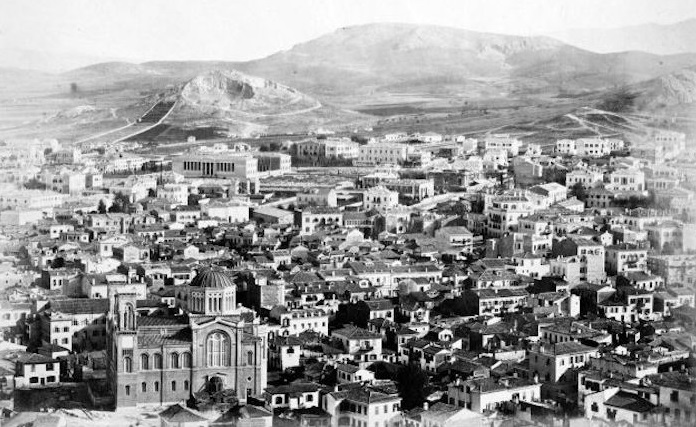 The Athens Metropolitan Cathedral was completed in May of 1862 and dedicated to the Annunciation of the Virgin Mary. (Photo from 1869)