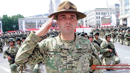 One of recruits taking part at an oath-taking ceremony. Photo by Ministry of Defence of Georgia.