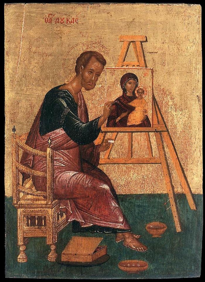 15th century icon of Luke painting icon of Theotokos and Christ